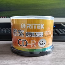 공씨디 공cd 공DVD Ritek CD-R 빈 디스크 기록 가능한 700MB 80MIN 52X 50 인쇄, 한개옵션0