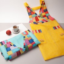 모시 V조각보 전통 꽃자수 유치원 어린이집 보육교사 한식당 예쁜 명절 한복 원피스 앞치마, 남색, 1개