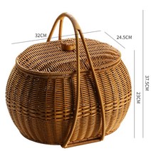 공원바구니 데이트 한강공원 뚜껑 소풍 비치 과일 피크닉 라탄 수납 바구니, 브라운 B타입