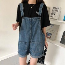 청 데님 반바지 멜빵 점프수트 원피스 바지