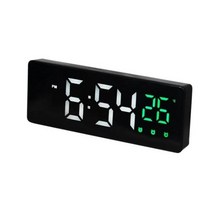 LED 디지털 알람 시계 스누즈 온도 날짜 표시 USB 데스크탑 스트립 거울 거실 장식, B Black Green