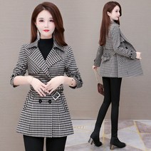 DFMEI 여성용 윈드 브레이커 코트 긴 봄과 가을 슬림 핏 체크 무늬 블레이저 여성