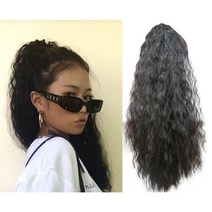 커먼에라 힙합 스트리트 미국 곱슬머리 헤어터번 포니테일 부분가발 집게핀 히피펌, 라이트 브라운