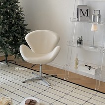 프리츠한센 스완 체어 1인용 카페 안락의자 가죽, 셰르파 화이트