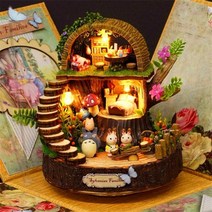 크리스마스 오르골 워터볼 무드등 눈사람 스노우볼 토토로 diy 수제 목조 주택 하늘의 성 발렌타인 데이 선물 어린이 날 생일 선물, 환상의 숲