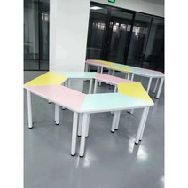 다각형 5변 그룹 초중학생 합치 원목 6변 마름모 창의 조합 퍼즐 의자 회의 책상과 레슨 상담모둠 활동 테이블 사다리꼴, 단층. 120*60