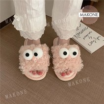 Makone 상표등록 뽀글이 슬리퍼 엘모 실내화 귀여운 거실 가정용 여성용, D.핑크+눈