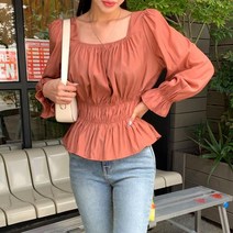 브이와이 VY 여자 고무줄 롱슬리브 스퀘어넥 FW 블라우스