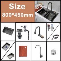 싱크볼교체 싱크볼 싱크대 싱크대볼교체 싱크볼교체비용 싱크대교체 사각싱크볼교체 주방씽크볼 주방싱크대 304 스테인리스 스틸 블랙 레인댄스 폭포 주방 대형 싱글 볼 탑마운트 수도꼭지, 35.C7-8045