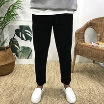 이루네 남성용 허벅지가 여유있는 컷팅 밴딩 스판 면바지 세미 와이드