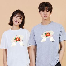 키밍 꽃 손 봄 면반팔티 여자기본면티 우정티