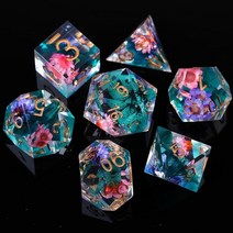 DND 주사위 세트 100% 수제 샤프 엣지 레진 주사위 7피스 - FugaCity 던전 앤 드래곤 다면체 주사위 세트 RPG MTG 테이블 게임용 크리스탈 클리어 골든 샌드