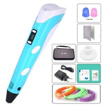 3D펜 3D팬 쓰리디팬 3디펜 3DPEN 공예 3D 펜 RP100B 5V 전원 공급 장치 (케이스 포함) 무료 패턴 템플릿 복사 보드 손가락 보호 스탠드 3 색 필라멘트, 파란색