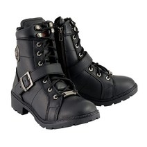 Milwaukee Leather MBL9325W 여성용 와이드 너비 레이스업 블랙 가죽 부츠 지퍼 포함 - 10W 500617, 11 Wide