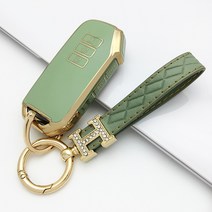 올팜 키케이스 키링스트랩 포함 스마트 키홀더 신차선물, 기아 7버튼 A타입, 에메랄드, 고급 가죽 키링