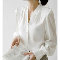 러블린 세련된 출근 오피스 시크 룩 브이넥 진 주 단추 블라우스