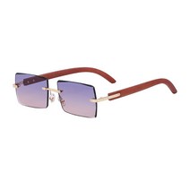 ANKRIC 선글라스 레트로 모조 나무 다리 선글라스 남성용 무테 선글라스 여성 패션 스퀘어 안경 선글라스