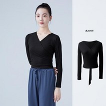 난타의상 공연복 라틴 라인 방송 밸리 무용복 여자 발레 랩 탑 니트 V 넥 긴 소매 댄스 셔츠 붕대 성인 댄스웨어 훈련 의상229