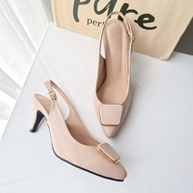 국내제작 발편한 스퀘어 장식 슬링백 힐 7cm 여성 구두