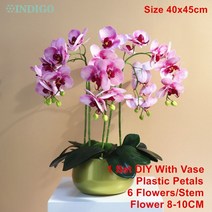 화병 도자기 유리 돌 흰색 나방 난초 DIY 꽃꽂이 (5PCS 4PCS 이끼 잎 + 냄비) 나비 꽃 장식 중심 인디고, 18 1 SET DIY
