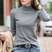 데일로엔 여성용 하이넥 자수 레터링 긴팔 티셔츠