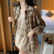 나루니 체크셔츠 체크남방 캐주얼스타일 여성남방 여성셔츠 오버핏 2컬러