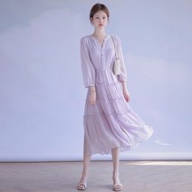 SEYI 고급 여성 여름쉬폰 원피스 원피스 자주색
