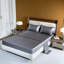 레이온 침대 시트 세트 장착 높이 35cm 퀸 킹 플랫 단색 침구 세트, Silver grey