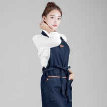 오투라이프에이프런 프리미엄 목걸이형 데님 앞치마, 데님블루