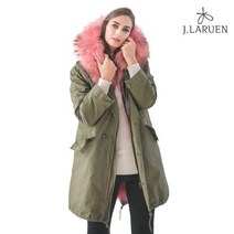 제이로렌 천연폭스+라쿤 풀 스킨 야상 카키/핑크