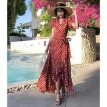 블라섬 러플 랩 쉬폰 원피스