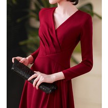 빅사이즈 결혼식 하객룩 원피스 봄 가을 스타일 와 슬림 기질 v 넥 우아한 슬림 a