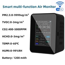 공기측정기 6 인 1 스마트 공기 품질 모니터 분석기 알람 타이머 감지기 포함 CO2 PM2.5 TVOC HCHO 온도 휴미 WiFi 앱 리모컨, Newest