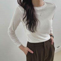 플랜데이 여성 쫀쫀원단 데일리 라운드 긴팔 티셔츠