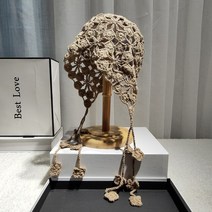 여성용 에스닉 버킷 모자 손으로 짠 니트 꽃 어부 구리 동전 꽃잎 구멍 뚫린 수제 크로셰 뜨개질