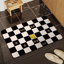 COSYEVNO 미끄럼방지매트 미끄럼 방지 물을 흡수하다, 노란색 작은 웃는 얼굴 흑백 바둑판 [스웨이드], 60*90cm
