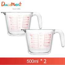 Doucement 오리지날 눈금 계량컵 손잡이형 파이렉스계량컵, 2개, 500ml