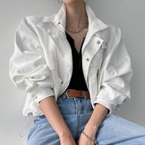 하이넥 오버핏 스트링 크롭 야상 점퍼