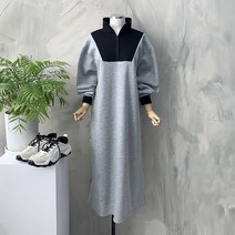 행복여[신상무배]앤드 배색 반집업 루즈핏 원피스