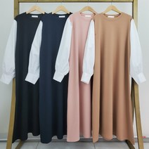 여성용 봄 가을 링클프리 러블리 퍼프 배색 긴팔 롱 원피스 임부복 데일리룩 캐주얼 OP0129루즈핏 오버핏 여성의류 빅사이즈