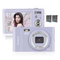 Andoer 휴대용 디지털 카메라 48MP 4K 2.8인치 IPS 화면 16X 줌, 보라