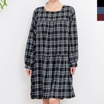 블루모드 여성 가을 겨울 체크 스퀘어넥 편안한 핀턱 원피스