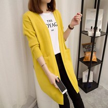 여성용 봄가을 하프 니트 가디건 나른한 루즈핏 긴팔 롱 가디건