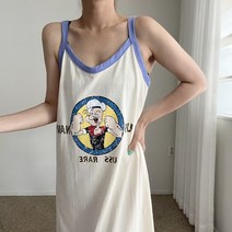 에이치스 가볍게입기좋은 빈티지프린팅 끈 면나시 롱원피스