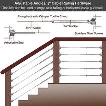 제주 목재 포스트용 케이블 난간 키트 3/16 인치 스웨이지 토글 턴버클 하드웨어 각도 180 ° 조절 가능 스, 한개옵션0