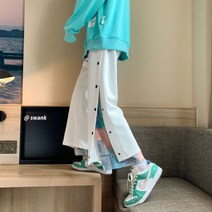 코듀로이 편한 부츠컷 세미 슬랙스 와이드 팬츠 남성 캐주얼 스트리트웨어 패치 워크 스웨트팬츠 봄 가을 패션 발목 길이 바지