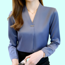 40대 젊줌마 여자 면 블라우스 봄 여름 가을 브이넥 셔츠 레이어드 데일리룩 흰색