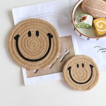 IAWI 스마일리 컵받침 티코스터 주방용품 홈카페 레트로 스마일 코스터 냄비받침 인테리어 소품 세트, 냄비받침 단품, 브라운