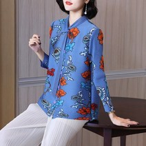 코발트블루셔츠 여성 오버핏 오픈카라 린넨 쉬폰 블라우스 131
