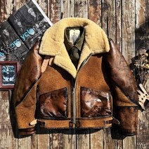 남자 남성 가죽 라이더 트러커 자켓 점퍼 두꺼운 모피 재킷 포함 오래된 Do 메리노 양털 B3 조종사